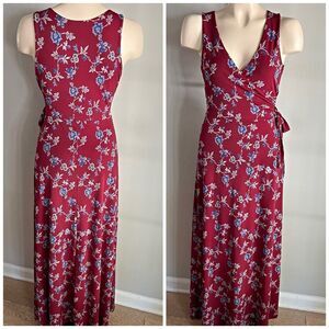 GILLI Boutique Burgundy Floral Sleeveless Faux Wrap Maxi Dress Size S
